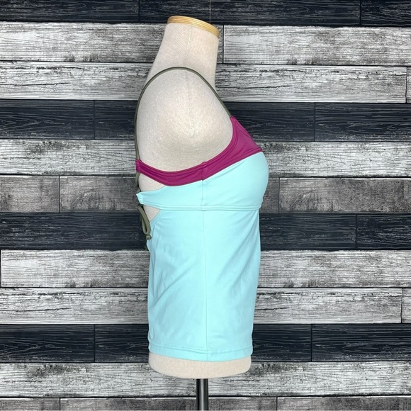 PrAna Makoa Tankini Swim Top Size XS Blue Colorblock Tie Back Stretch Logo NEW - Picture 10 of 10